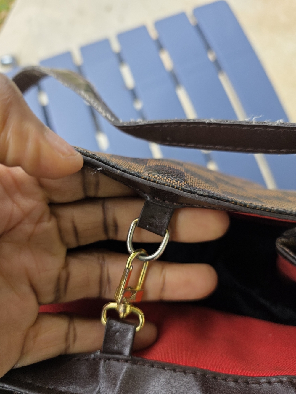 Louis Vuitton Brown Checkered Shoulder Top Handle Bag Women 11x13 Inches - Picture 12 of 15